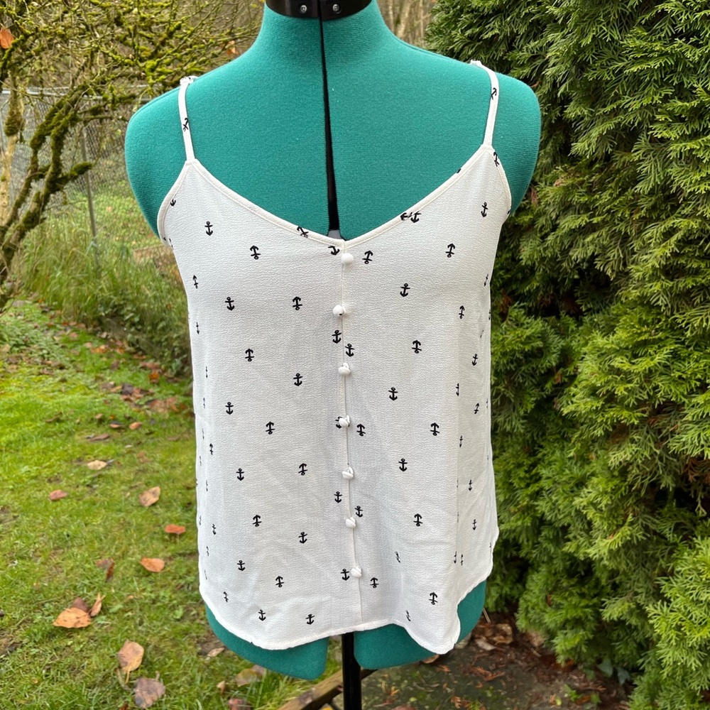 Pink Rose Anchor Pattern Tank Top